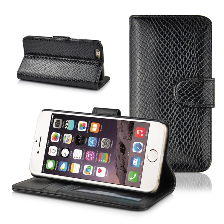 Snake Texture Grain Leather Wallet Stand Case for iPhone 6 Plus / 6s Plus - Black-1