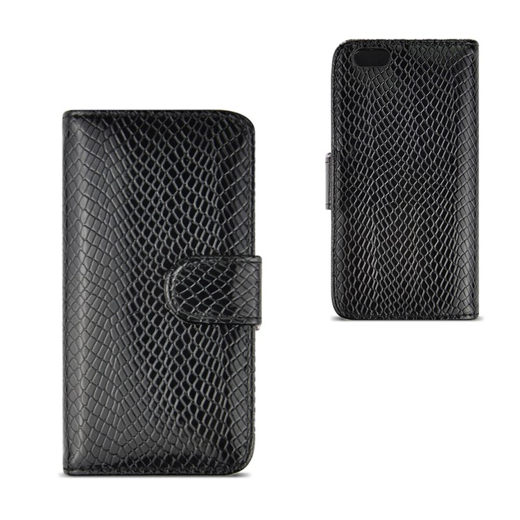 Snake Texture Grain Leather Wallet Stand Case for iPhone 6 Plus / 6s Plus - Black-2
