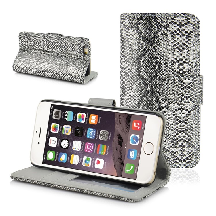 Snake Texture Grain Leather Wallet Stand Case for iPhone 6 Plus / 6s Plus - Grey-1