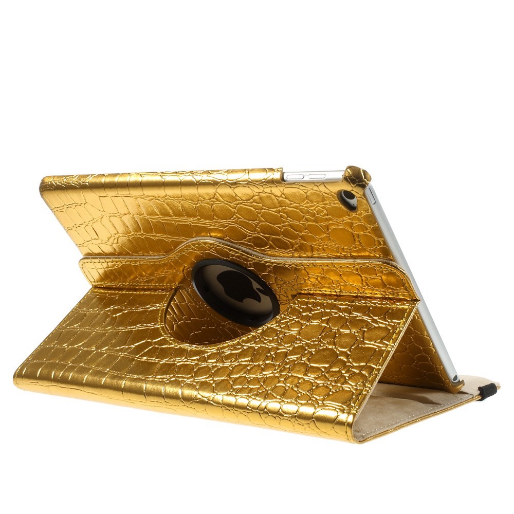Gold Crocodile Texture PU Leather Cover Case for iPad Air 2 w/ 360 Degree Rotary Stand-4