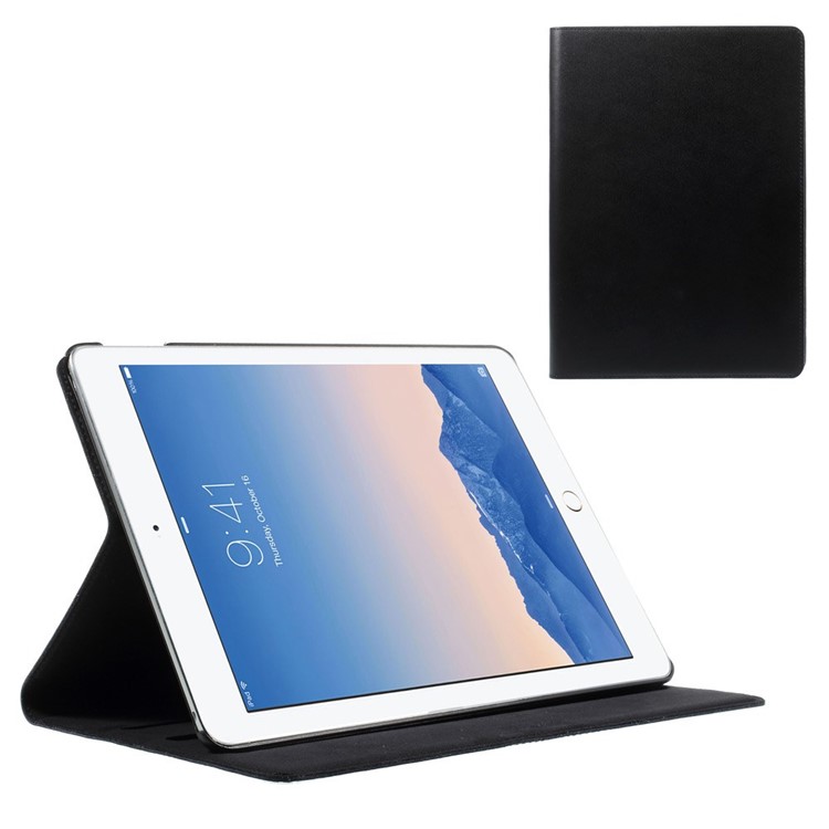 Black DOORMOON Genuine Leather Smart Case with Stand for iPad Air 2-1