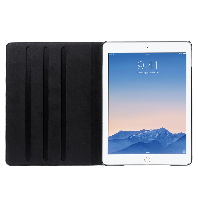 Black DOORMOON Genuine Leather Smart Case with Stand for iPad Air 2-5