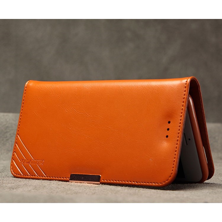 KLD Royale II Series for iPhone 6 Plus / 6s Plus Genuine Leather Stand Cover Card Holder - Brown-3