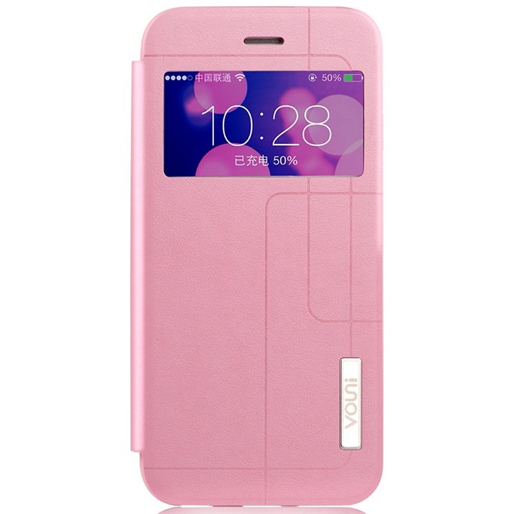 VOUNI Visual Series Flap Leather Case w/ View Window for iPhone 6 Plus / 6s Plus 5.5 Inch - Pink-1