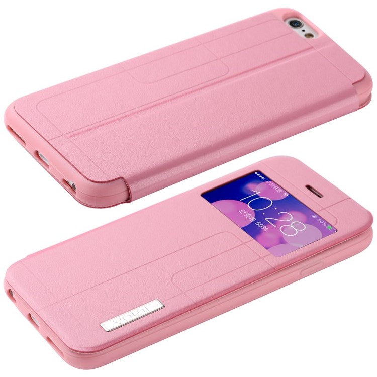 VOUNI Visual Series Flap Leather Case w/ View Window for iPhone 6 Plus / 6s Plus 5.5 Inch - Pink-5
