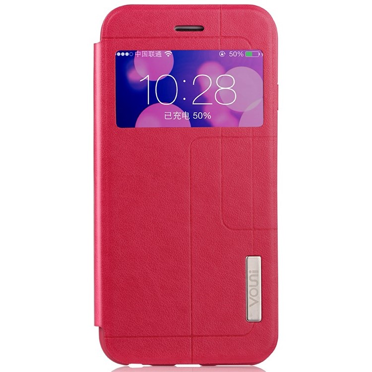 VOUNI Unique Window View Leather Pretective Case for iPhone 6 / 6s 4.7 Inch - Red-1