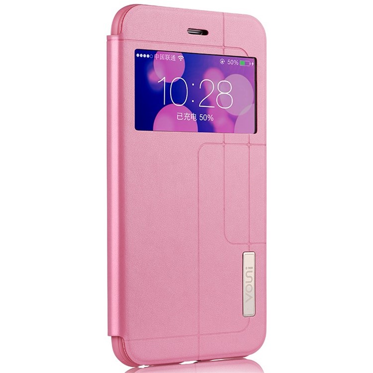 VOUNI Unique Flap Leather Case with Window View for iPhone 6 / 6s 4.7 Inch - Pink-3