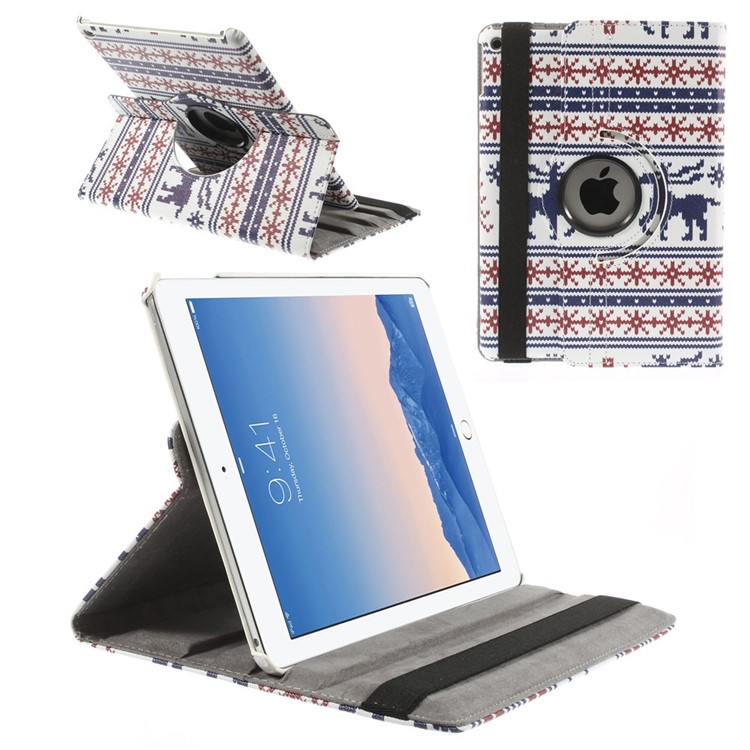 Blue Deer & Red Snow 360-degree Swivel Stand Leather Shell for iPad Air 2 w/ Elastic Band-1