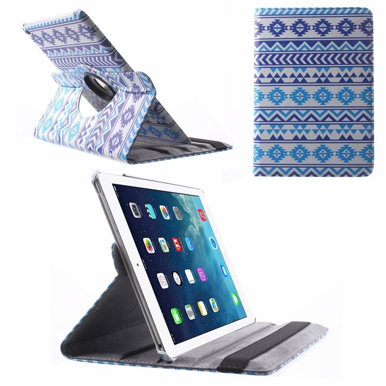 Smart Leather Folio Cover with Swivel Stand for iPad Air 2 Blue Tribal Pattern-1