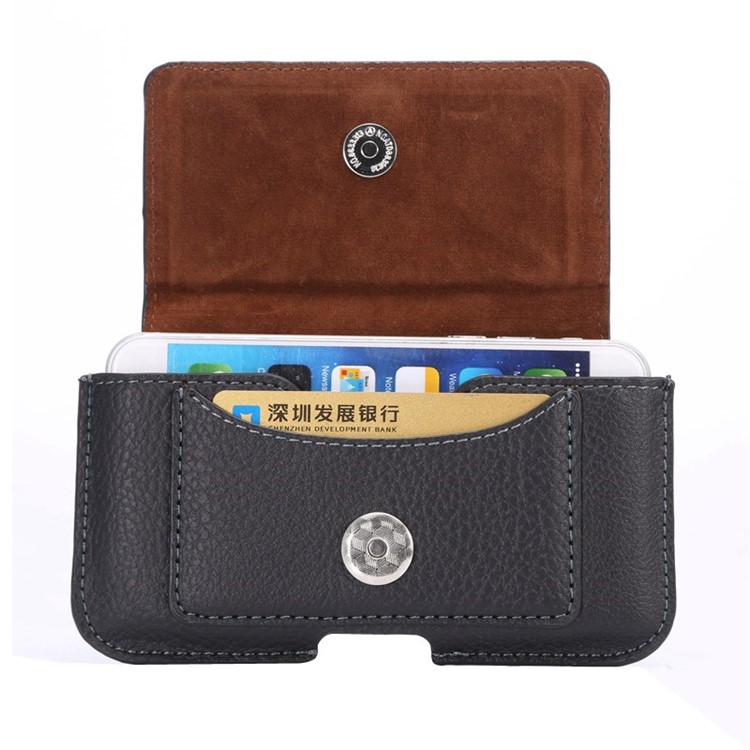 Lychee Texture Magnetic Flip Waistband Holster with Card Slot for iPhone 8 7 6s 6 - Black-3