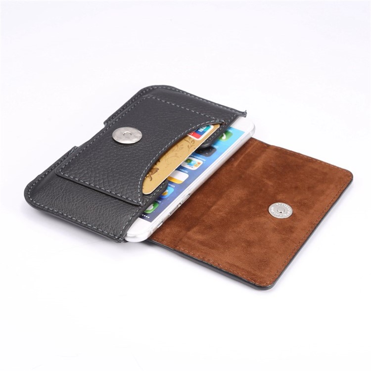 Lychee Texture Magnetic Flip Waistband Holster with Card Slot for iPhone 8 7 6s 6 - Black-5