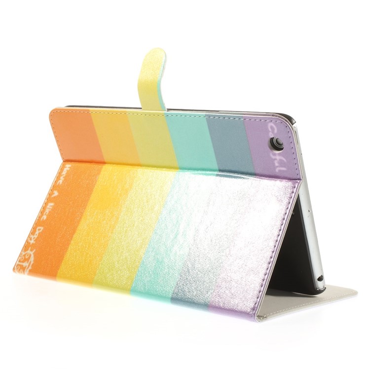 For iPad Mini / Mini 2 / Mini 3 Silk Leather Magnetic Stand Case - Rainbow Stripes-4