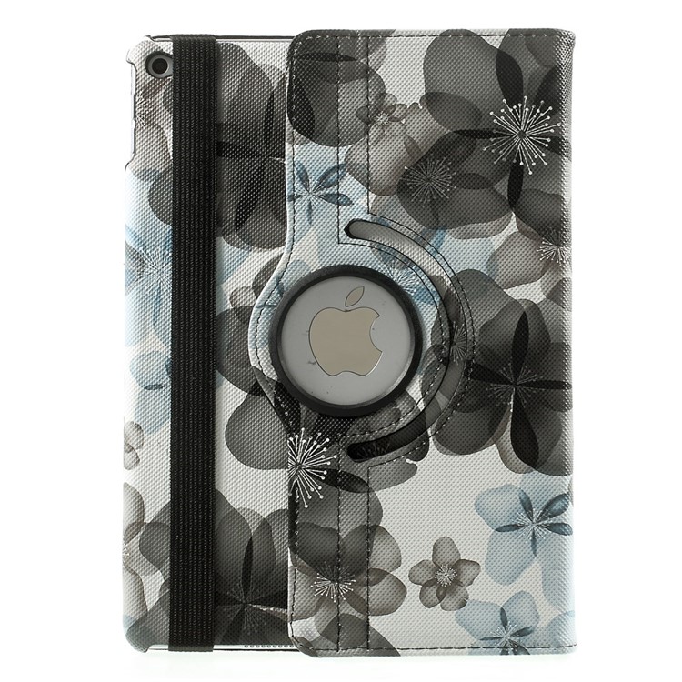 Elegant Flowers Leather Smart Case w/ 360 Degree Rotatory Stand for iPad Air 2 - Black-3