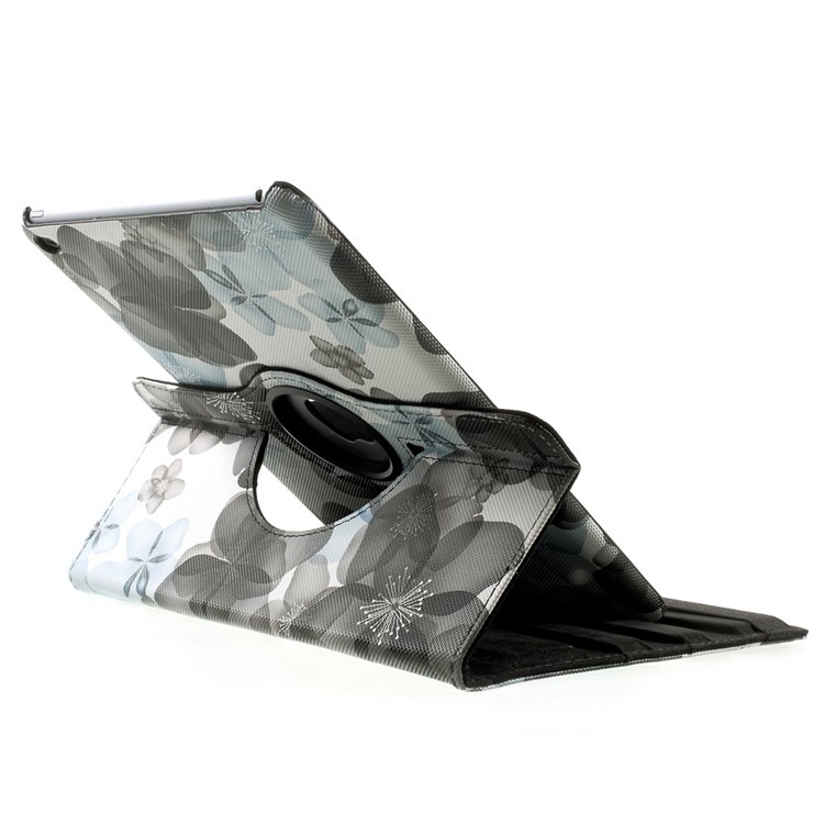 Elegant Flowers Leather Smart Case w/ 360 Degree Rotatory Stand for iPad Air 2 - Black-5