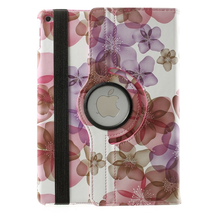 Elegant Flowers Leather Smart Case Cover w/ 360 Degree Rotatory Stand for iPad Air 2 - Purple-3