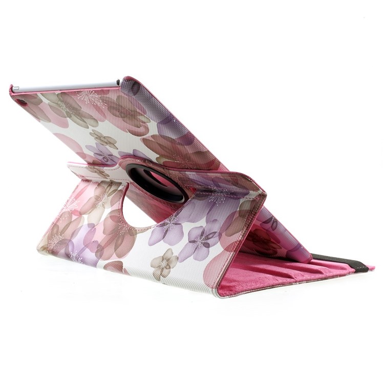 Elegant Flowers Leather Smart Case Cover w/ 360 Degree Rotatory Stand for iPad Air 2 - Purple-5
