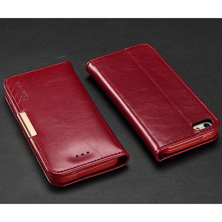 KLD Royale II Series for iPhone SE 5s 5 Genuine Full Grain Leather Stand Case Card Holder - Red-2