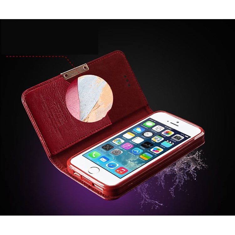KLD Royale II Series for iPhone SE 5s 5 Genuine Full Grain Leather Stand Case Card Holder - Red-3