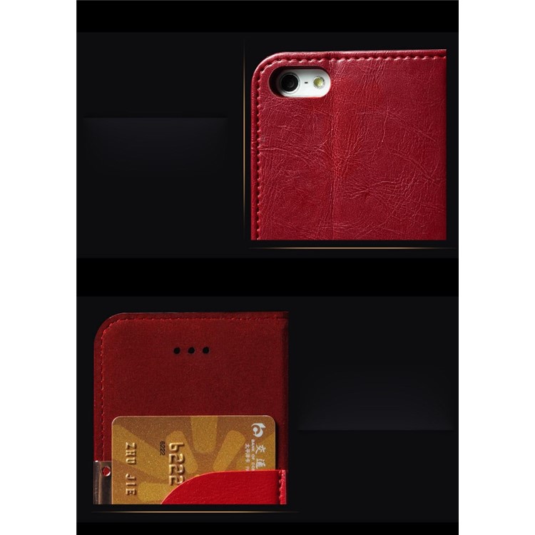 KLD Royale II Series for iPhone SE 5s 5 Genuine Full Grain Leather Stand Case Card Holder - Red-5