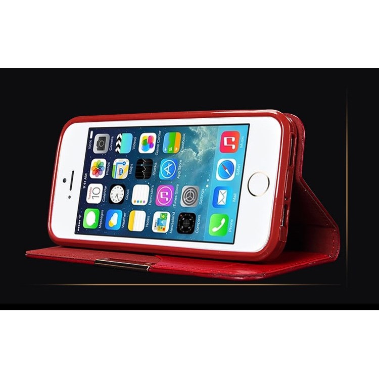 KLD Royale II Series for iPhone SE 5s 5 Genuine Full Grain Leather Stand Case Card Holder - Red-6
