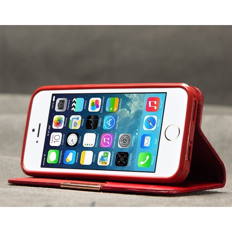 KLD Royale II Series for iPhone SE 5s 5 Genuine Full Grain Leather Stand Case Card Holder - Red-7