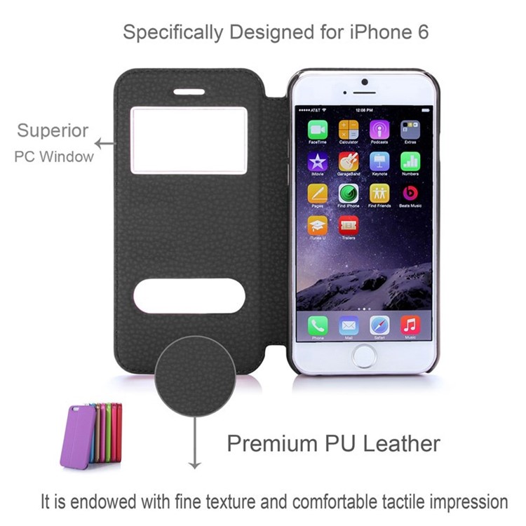 Dual Window Soft Leather Case for iPhone 6s / 6 4.7 Inch w/ Stand - Black-2