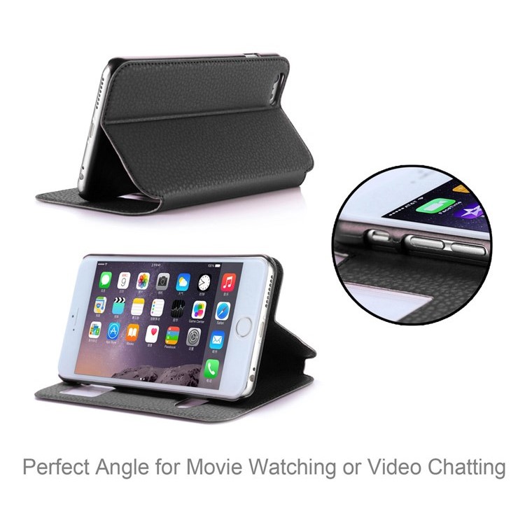 Dual Window Soft Leather Case for iPhone 6s / 6 4.7 Inch w/ Stand - Black-4
