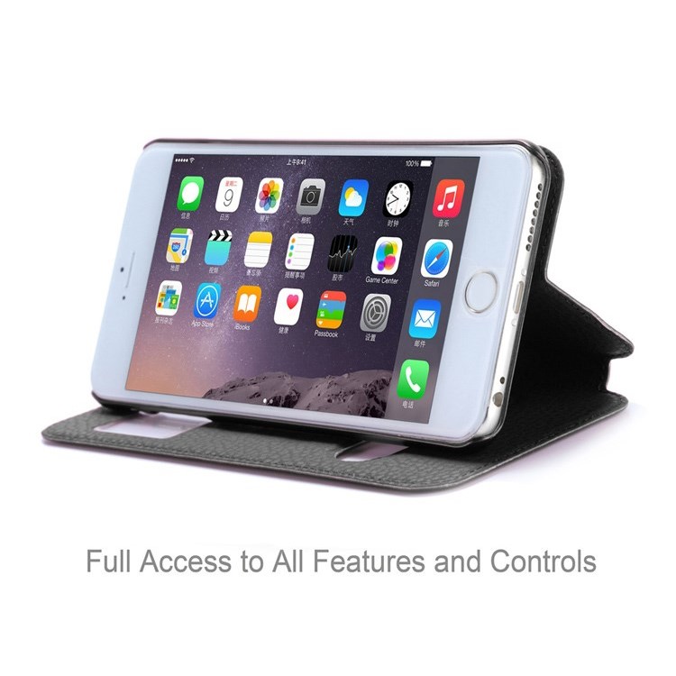 Dual Window Soft Leather Case for iPhone 6s / 6 4.7 Inch w/ Stand - Black-5