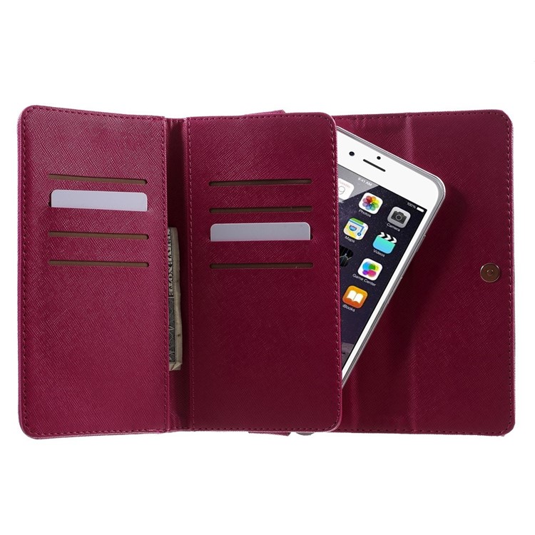 Multiple Slots Wallet Leather Case Cover for iPhone 7 Plus/ 6 Plus/ 6s Plus, Galaxy Note 4 Etc, Size: 16.5 x 8cm - Rose-5