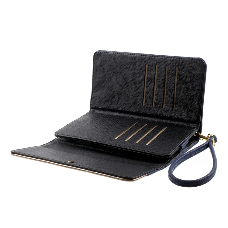 Multiple Slots Leather Pouch Wallet for iPhone 6 Plus / 6s Plus, Galaxy Note 4 Etc, Size: 16.5 x 8cm - Dark Blue-5