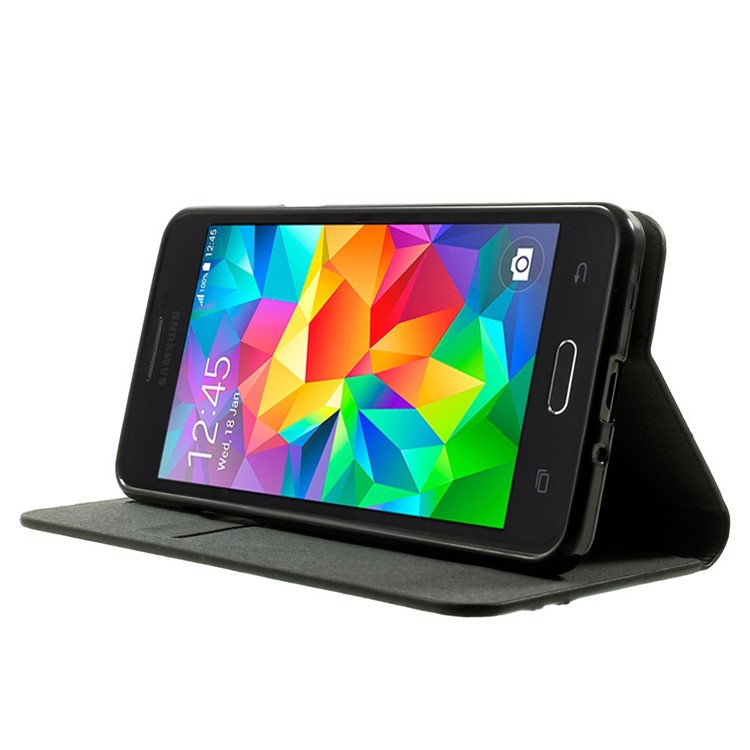 Two-color Folio Leather Stand Case for Samsung Galaxy Grand Prime SM-G530H - Black-3