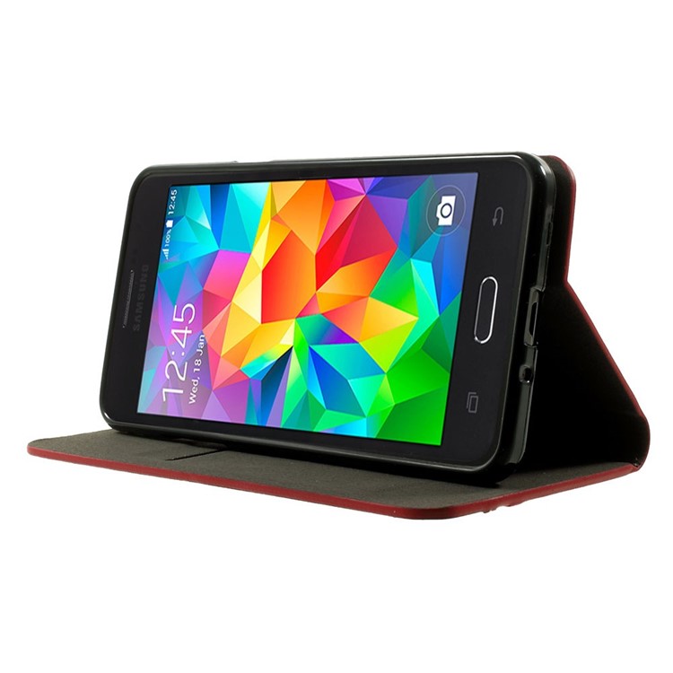 For Samsung Galaxy Grand Prime SM-G530H Two-color Folio Leather Stand Case Cover - Red-3