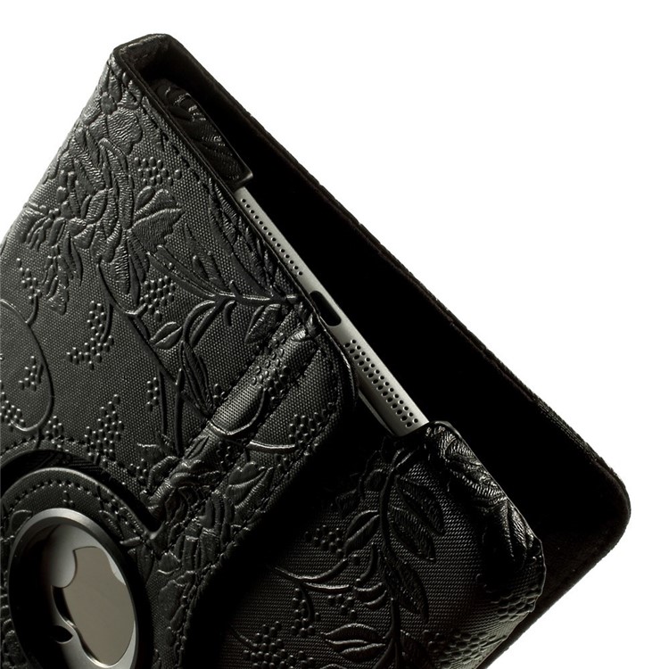 For iPad mini / mini 2 / mini 3 Embossment Pattern 360 Degree Rotating Stand Smart Leather Case - Black-10
