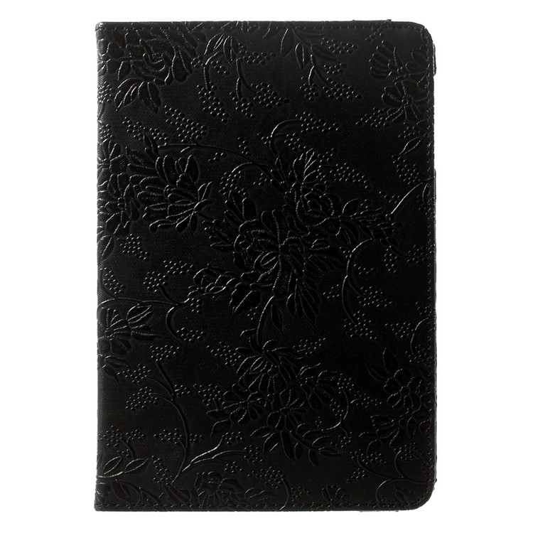 For iPad mini / mini 2 / mini 3 Embossment Pattern 360 Degree Rotating Stand Smart Leather Case - Black-2