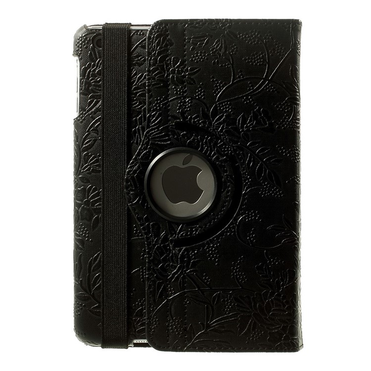 For iPad mini / mini 2 / mini 3 Embossment Pattern 360 Degree Rotating Stand Smart Leather Case - Black-3