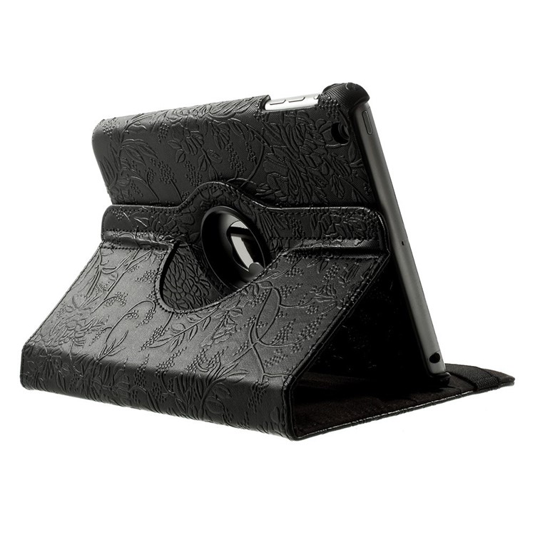 For iPad mini / mini 2 / mini 3 Embossment Pattern 360 Degree Rotating Stand Smart Leather Case - Black-4