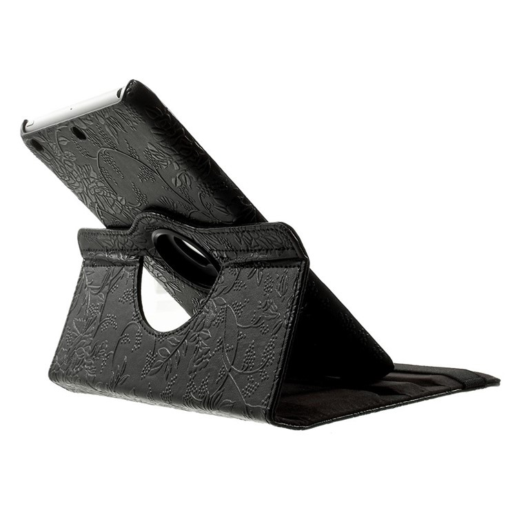 For iPad mini / mini 2 / mini 3 Embossment Pattern 360 Degree Rotating Stand Smart Leather Case - Black-5