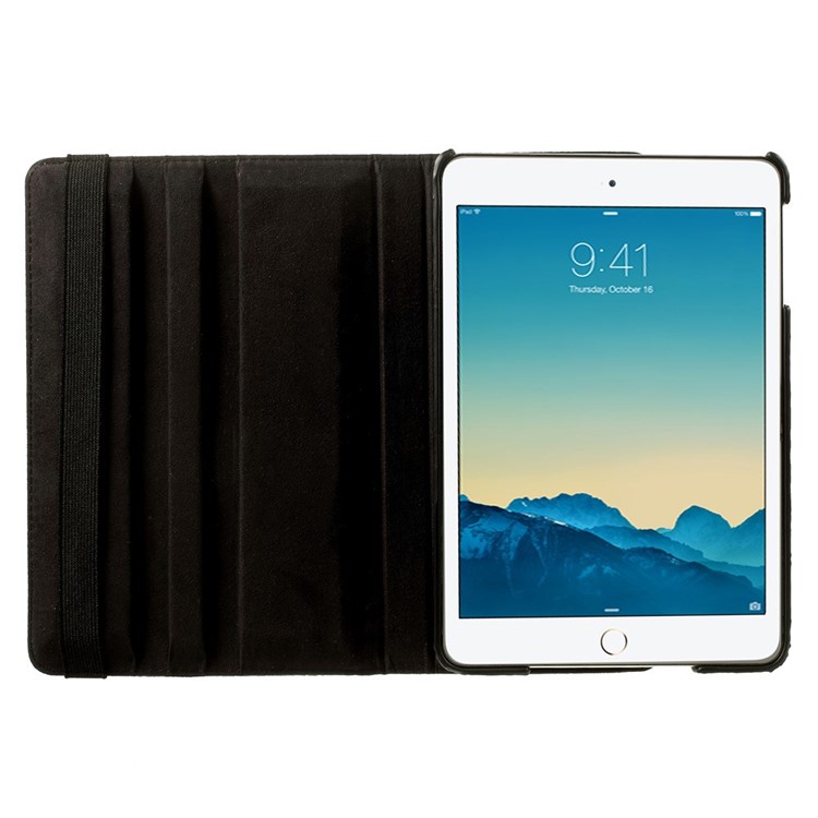 For iPad mini / mini 2 / mini 3 Embossment Pattern 360 Degree Rotating Stand Smart Leather Case - Black-6