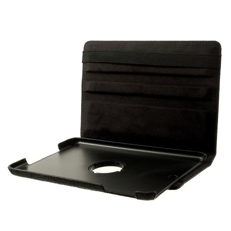 For iPad mini / mini 2 / mini 3 Embossment Pattern 360 Degree Rotating Stand Smart Leather Case - Black-7