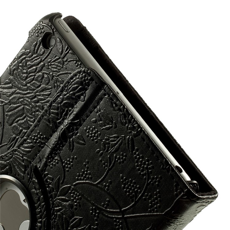 For iPad mini / mini 2 / mini 3 Embossment Pattern 360 Degree Rotating Stand Smart Leather Case - Black-9