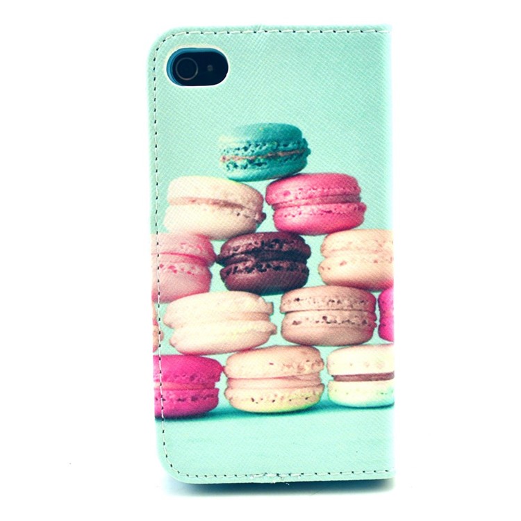 For iPhone 4 4s Protective PU Leather Wallet Shell Stand - Macarons-2