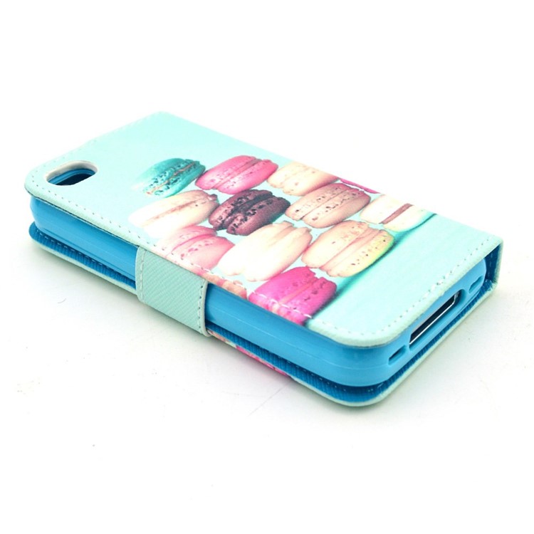For iPhone 4 4s Protective PU Leather Wallet Shell Stand - Macarons-4