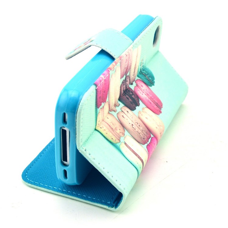 For iPhone 4 4s Protective PU Leather Wallet Shell Stand - Macarons-6