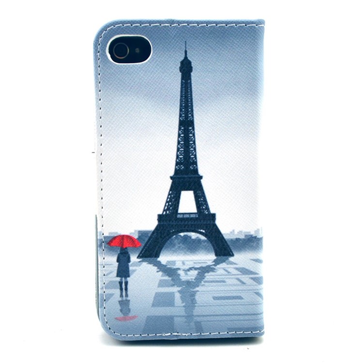 Folio Stand Leather Protective Case Wallet for iPhone 4 4s - Eiffel Tower-2