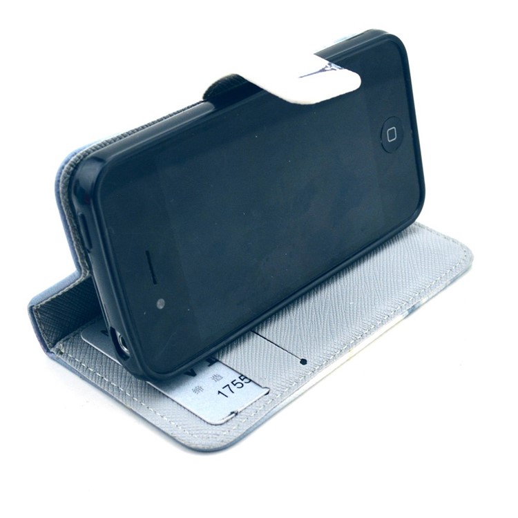 Folio Stand Leather Protective Case Wallet for iPhone 4 4s - Eiffel Tower-5
