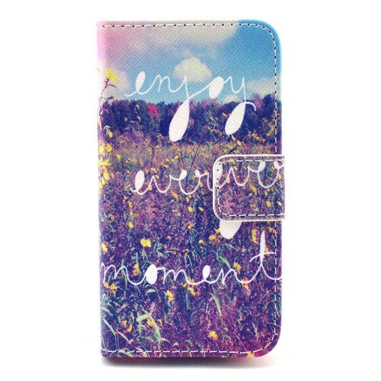 Wallet Leather Case with Stand for iPhone 4 4s - Enjoy Every Moment & Flowers-1