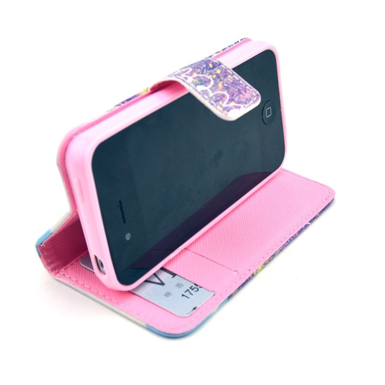 Wallet Leather Case with Stand for iPhone 4 4s - Enjoy Every Moment & Flowers-5