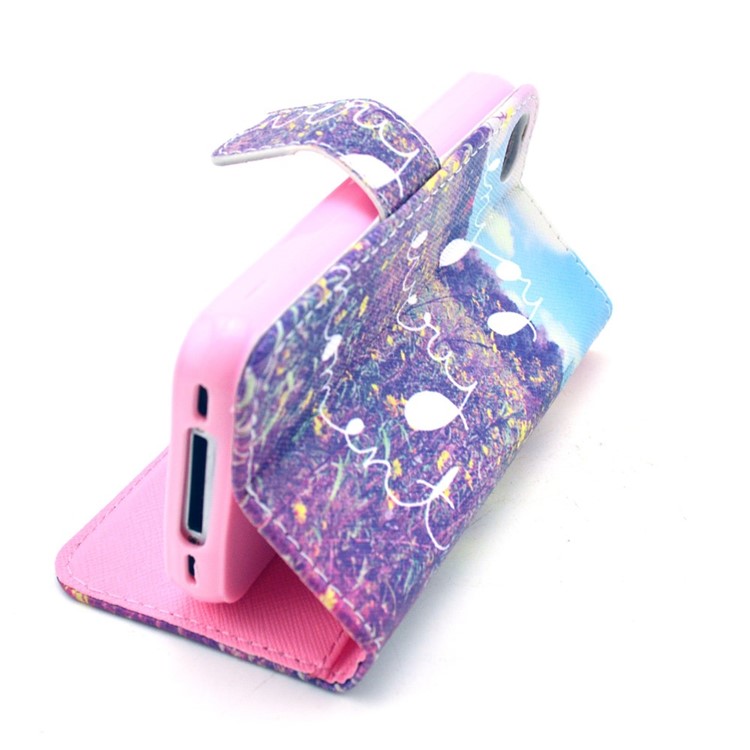 Wallet Leather Case with Stand for iPhone 4 4s - Enjoy Every Moment & Flowers-6
