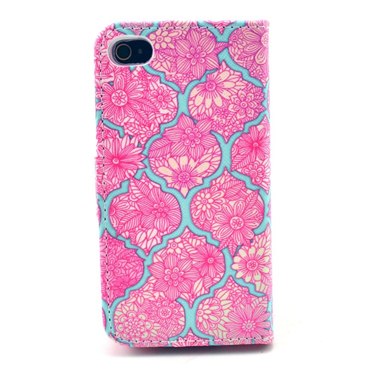 Wallet Leather Stand Case Shell for iPhone 4 4s - Rose Blommy Flowers-2