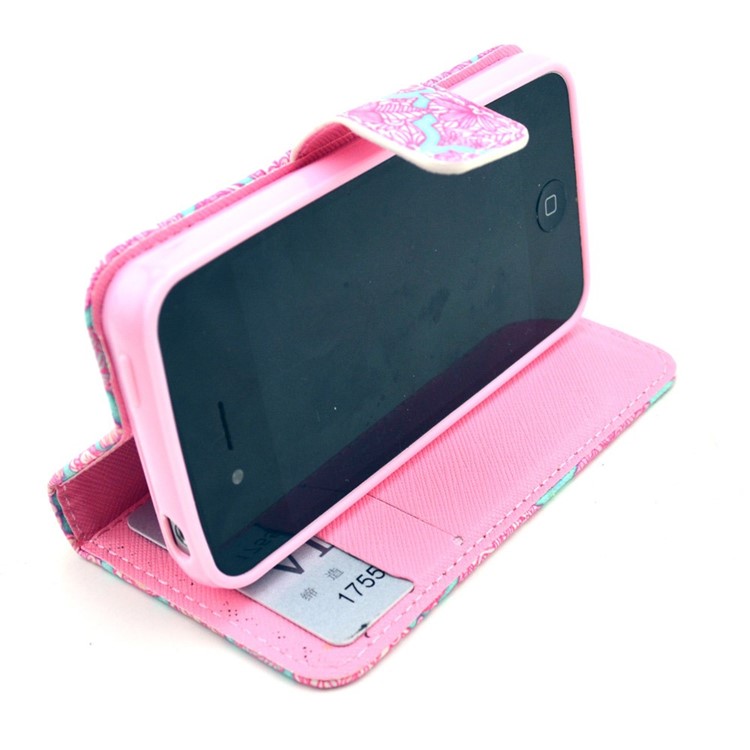 Wallet Leather Stand Case Shell for iPhone 4 4s - Rose Blommy Flowers-5